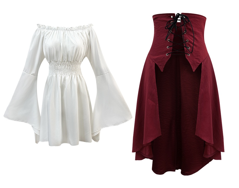 Medieval Renaissance Off Shoulder Dress Bell Sleeve Costume